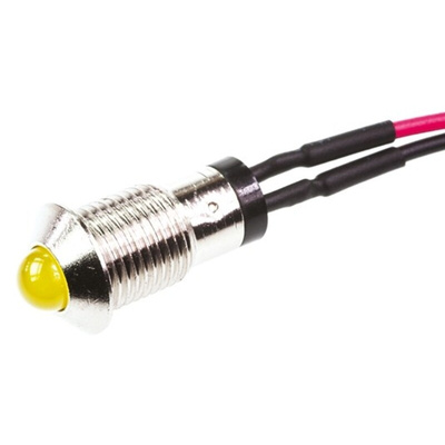 Marl Yellow Panel Mount Indicator, 2.8V, 8mm Mounting Hole Size, Lead Wires Termination