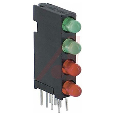 Dialight 568-0102-222F, Green Right Angle PCB LED Indicator, 4 LEDs 3mm (T-1), Through Hole