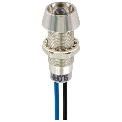 Sloan Blue Panel Mount Indicator, 5 → 28V, 8.2 x 7.6mm Mounting Hole Size, Lead Wires Termination, IP68