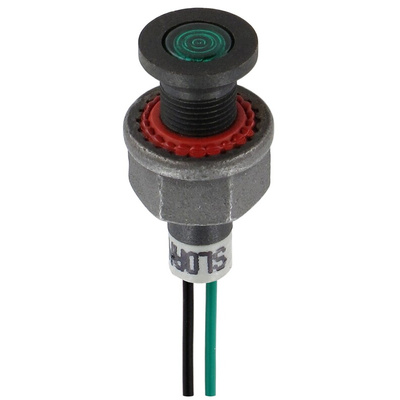 Sloan Green Panel Mount Indicator, 24V dc, 6.2mm Mounting Hole Size, Lead Wires Termination, IP68
