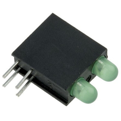 Dialight 553-0122F, Green Right Angle PCB LED Indicator, 2 LEDs 3mm (T-1), Through Hole
