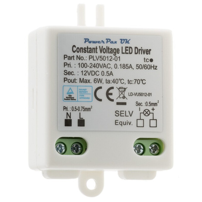 RS PRO LED Driver, 12V Output, 6W Output, 500mA Output, Constant Voltage