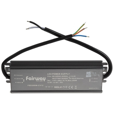 RS PRO, 12V Output, 200W Output, 16.7A Output, Constant Voltage
