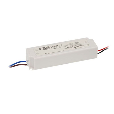 MEAN WELL LED Driver, 24V Output, 36W Output, 1.5A Output, Constant Voltage