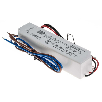 MEAN WELL LED Driver, 24V Output, 60W Output, 2.5A Output, Constant Voltage