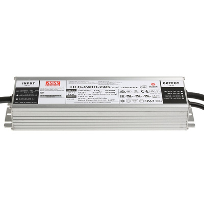 MEAN WELL LED Driver, 24V Output, 240W Output, 10A Output, Constant Voltage Dimmable