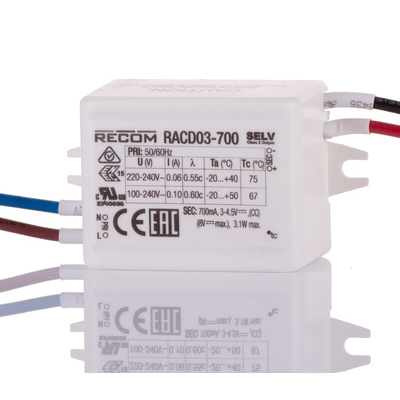 Recom LED Driver, 3 → 6V dc Output, 3W Output, 700mA Output, Constant Current / Constant Voltage