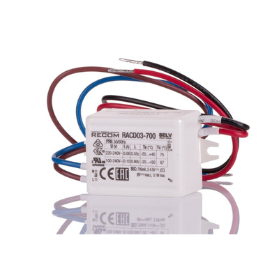 Recom LED Driver, 3 → 6V dc Output, 3W Output, 700mA Output, Constant Current / Constant Voltage