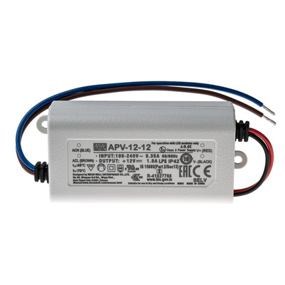 MEAN WELL LED Driver, 12V Output, 12W Output, 1A Output, Constant Voltage