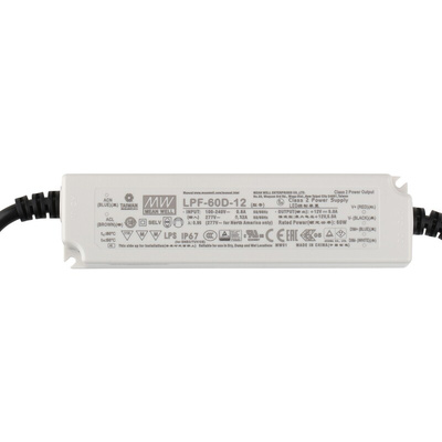 MEAN WELL LED Driver, 12V Output, 60W Output, 5A Output, Constant Voltage Dimmable