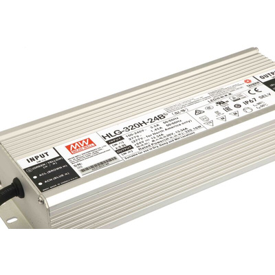 MEAN WELL LED Driver, 24V Output, 320.16W Output, 13.34A Output, Constant Voltage Dimmable