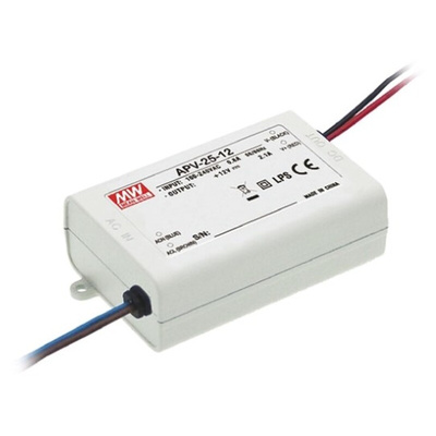 MEAN WELL LED Driver, 12V Output, 25.2W Output, 2.1A Output, Constant Voltage