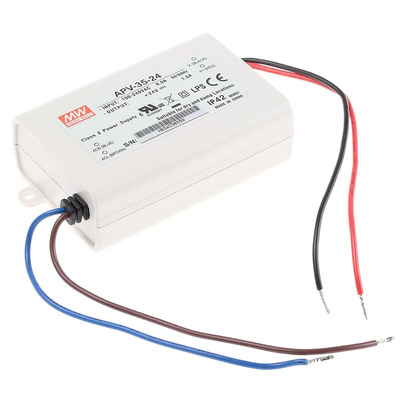 MEAN WELL LED Driver, 24V Output, 36W Output, 1.5A Output, Constant Voltage