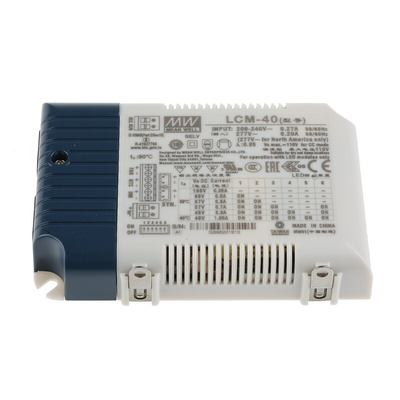 MEAN WELL LED Driver, 2 → 100V Output, 42W Output, 1.05 A, 350 mA, 500 mA, 600 mA, 700 mA, 900 mA Output,