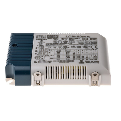 MEAN WELL LED Driver, 2 → 90V Output, 60.3W Output, 1.05 A, 1.4 A, 500 mA, 600 mA, 700 mA, 900 mA Output,