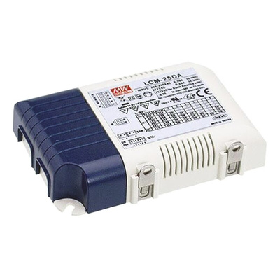 MEAN WELL LED Driver, 6 → 54V Output, 25W Output, 1.05 A, 350 mA, 500 mA, 600 mA, 700 mA, 900 mA Output,