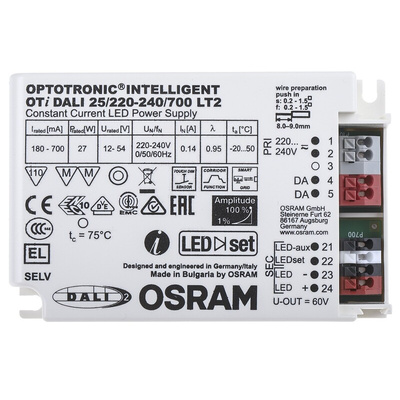 Osram LED Driver, 12 → 54V Output, 27W Output, 700mA Output, Constant Current Dimmable