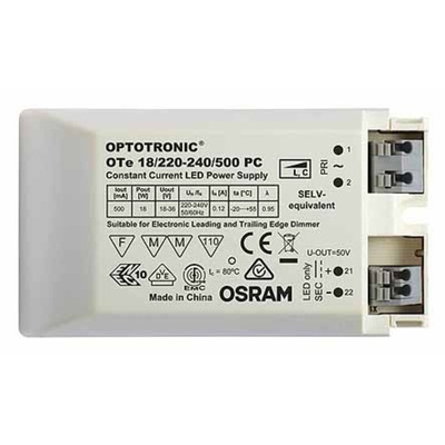 Osram LED Driver, 18 → 36V Output, 18W Output, 500mA Output, Constant Current Dimmable