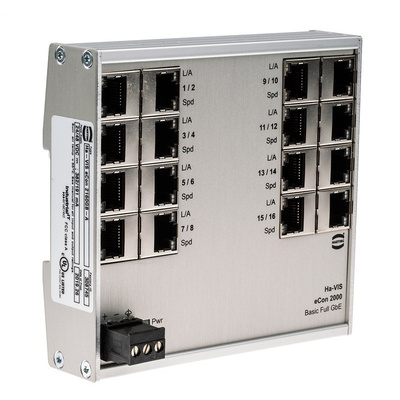 Harting Ethernet Switch, 16 RJ45 port, 24 V dc, 48 V dc, 10 Mbit/s, 100 Mbit/s, 1000 Mbit/s Transmission Speed, DIN