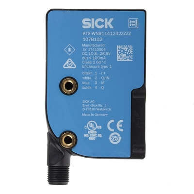 Sick Contrast Sensors 13 mm, RGB LED, NPN, 100 mA, 10.8 → 28.8 V dc, IP67
