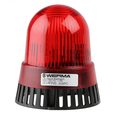 Werma 420 Series Red Sounder Beacon, 24 V ac/dc, IP65, Surface Mount, 105dB at 1 Metre