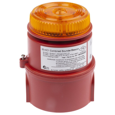 e2s IS-MC1 Series Amber Sounder Beacon, 16 → 28 V dc, IP65, Surface Mount, 100dB at 1 Metre