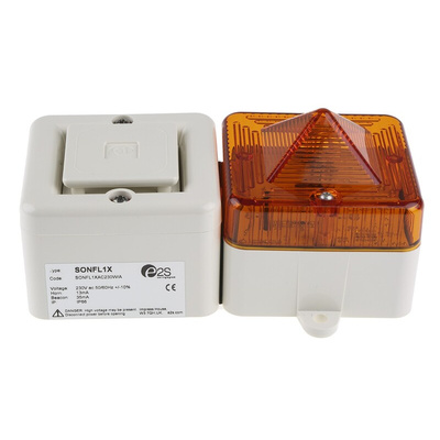e2s SONFL1X Series Amber Sounder Beacon, 230 V ac, IP66, Surface Mount, 100dB at 1 Metre