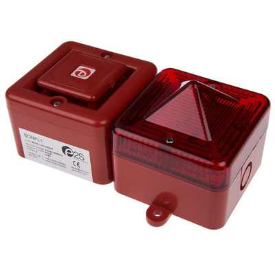 e2s SONFL1X Series Red Sounder Beacon, 230 V ac, IP66, Surface Mount, 100dB at 1 Metre