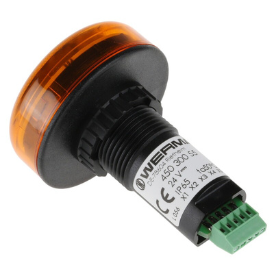 Werma 450 Series Yellow Buzzer Beacon, 24 V dc, IP65, Panel Mount, 80dB at 1 Metre