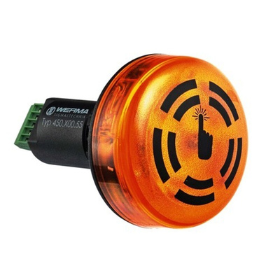 Werma 450 Series Yellow Buzzer Beacon, 24 V dc, IP65, Panel Mount, 80dB at 1 Metre