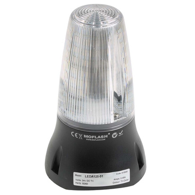Moflash LEDA125 Series Clear Sounder Beacon, 24 V dc, IP65, Surface Mount, 90dB at 1 Metre