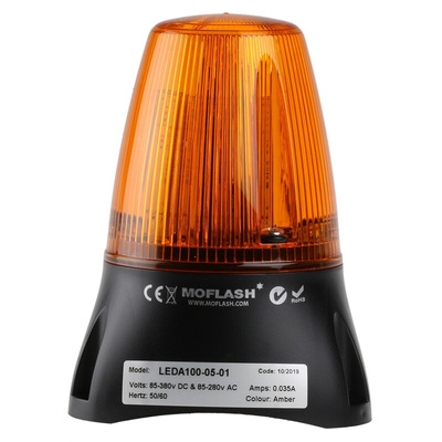 Moflash LEDA100 Series Amber Buzzer Beacon, 85 → 280 V ac, 85 → 380 V dc, IP65, Surface Mount, Wall