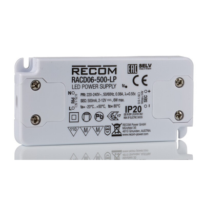 Recom LED Driver, 2 → 12V dc Output, 6W Output, 500mA Output, Constant Current
