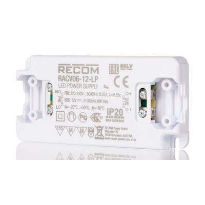 Recom LED Driver, 12V dc Output, 6W Output, 500mA Output, Constant Voltage