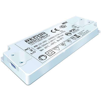Recom LED Driver, 2 → 24V dc Output, 12W Output, 500mA Output, Constant Current