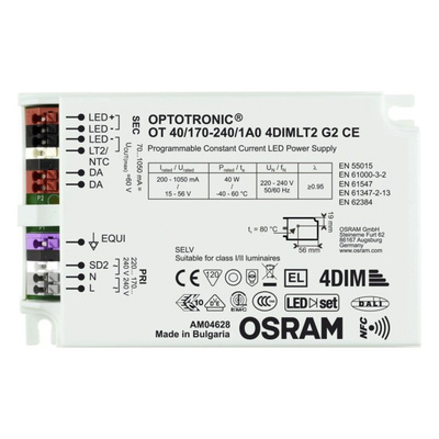 Osram LED Driver, 15 → 56V Output, 40W Output, 70 → 1050mA Output, Constant Current Dimmable
