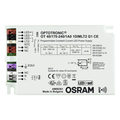 Osram LED Driver, 15 → 56V Output, 40W Output, 70 → 1050mA Output, Constant Current Dimmable