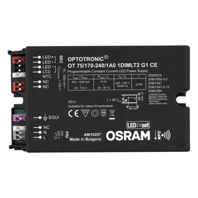 Osram LED Driver, 35 → 115V Output, 75W Output, 70 → 1050mA Output, Constant Current Dimmable