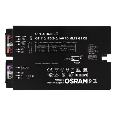 Osram LED Driver, 80 → 220V Output, 110W Output, 200 → 1050mA Output, Constant Current Dimmable