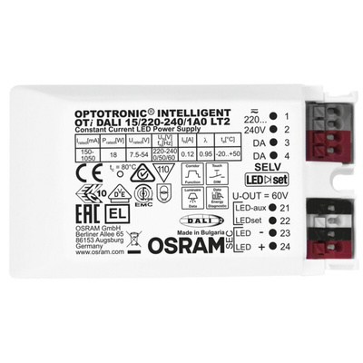 Osram LED Driver, 15 → 50V Output, 18W Output, 500mA Output, Constant Current Dimmable