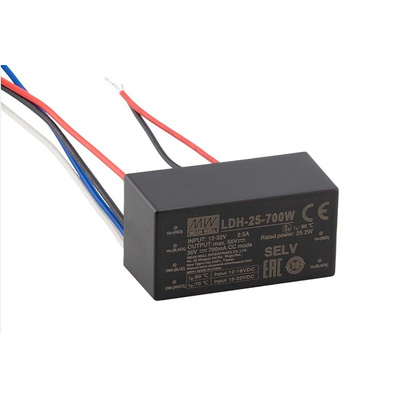 MEAN WELL LED Driver, 84V Output, 25W Output, 250mA Output, Constant Current Dimmable