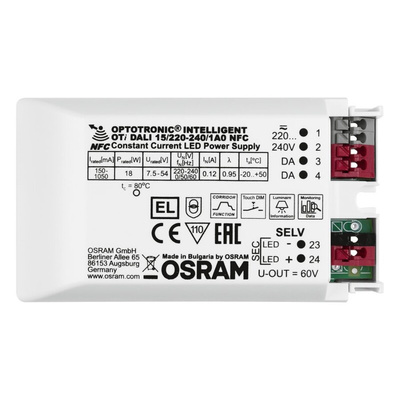 Osram LED Driver, 7.5-54V Output, 18W Output, 350mA Output, Constant Current Dimmable