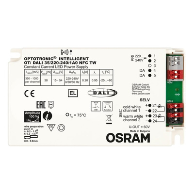 Osram LED Driver, 15-54V Output, 38W Output, 350-1050mA Output, Constant Current Dimmable
