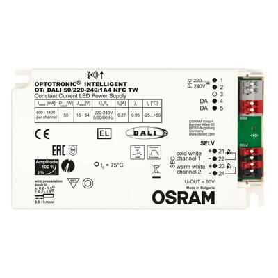 Osram LED Driver, 15-54V Output, 55W Output, 600-1400mA Output, Constant Current Dimmable