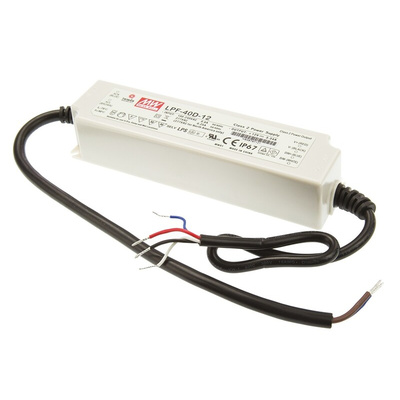 MEAN WELL LED Driver, 12V Output, 40.08W Output, 3.34A Output, Constant Voltage Dimmable