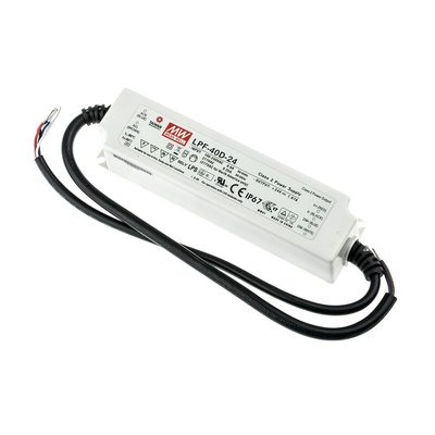 MEAN WELL LED Driver, 24V Output, 40.08W Output, 1.67A Output, Constant Voltage Dimmable