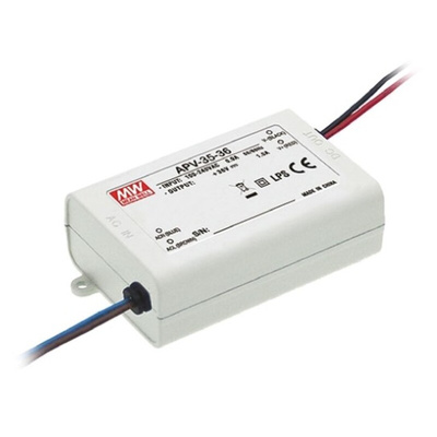 MEAN WELL LED Driver, 36V Output, 36W Output, 1A Output, Constant Voltage
