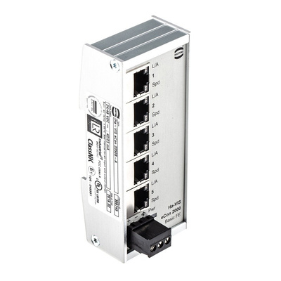 Harting Ethernet Switch, 5 RJ45 port, 24V dc, 10 Mbit/s, 100 Mbit/s Transmission Speed, DIN Rail Mount