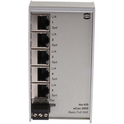 HARTING Ethernet Switch, 5 RJ45 port, 48V dc, 10 Mbit/s, 100 Mbit/s, 1000 Mbit/s Transmission Speed, DIN Rail Mount