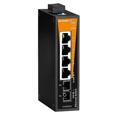 Weidmüller Ethernet Switch, 4 RJ45 port DIN Rail Mount